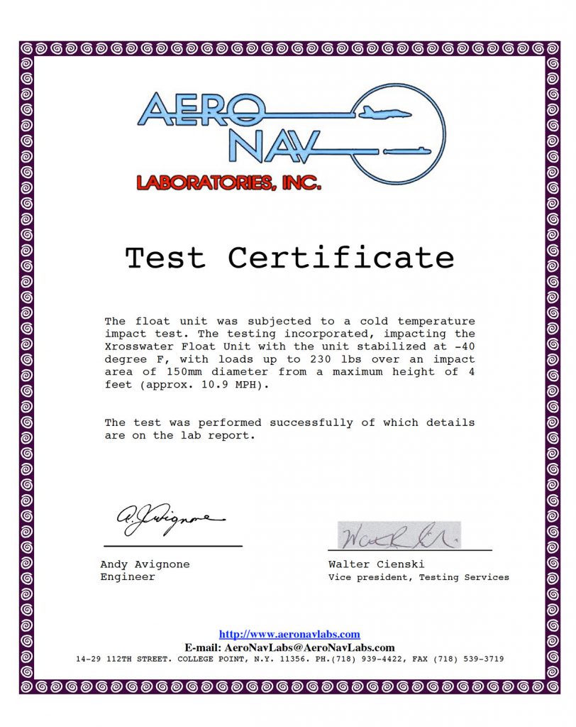 Certificat d'essai Aero Nav